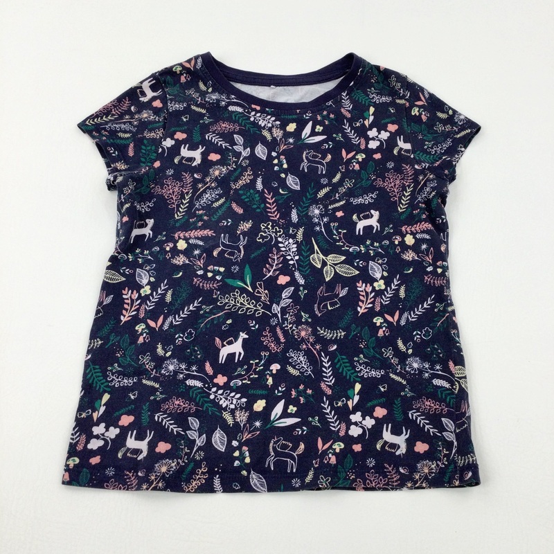 Unicorns & Flowers Navy T-Shirt - Girls 6-7 Years
