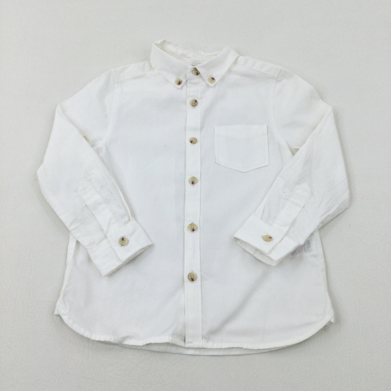 White Cotton Long Sleeve Shirt - Boys 2-3 Years