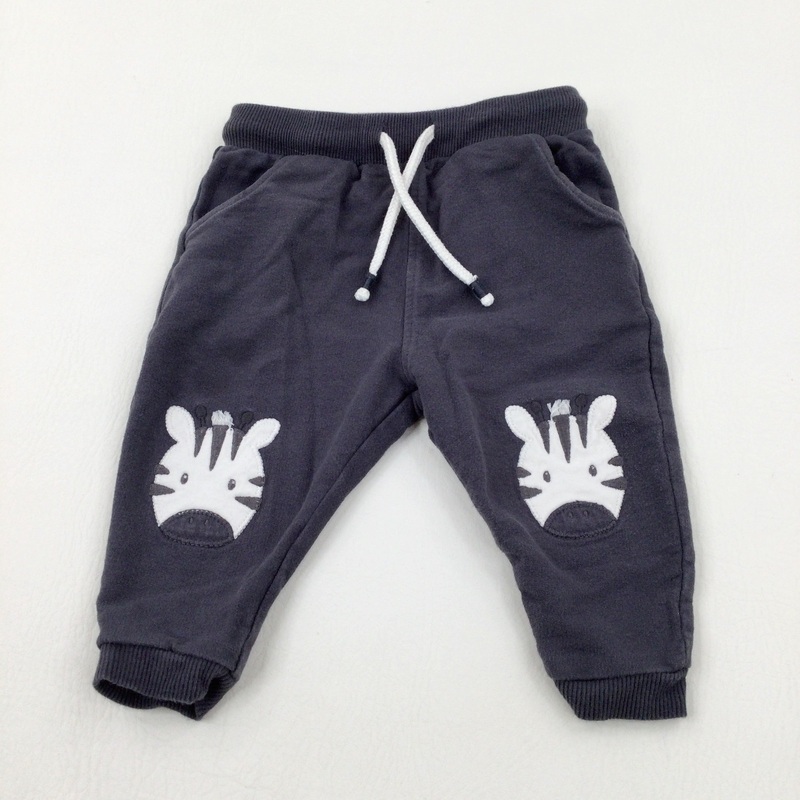 Zebras Appliqued Charcoal Grey Joggers - Boys 6-9 Months