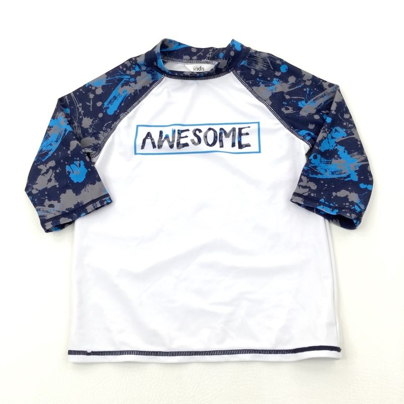 'Awesome' Navy & White Swim/Sun Rash Vest Top - Boys 7-8 Years