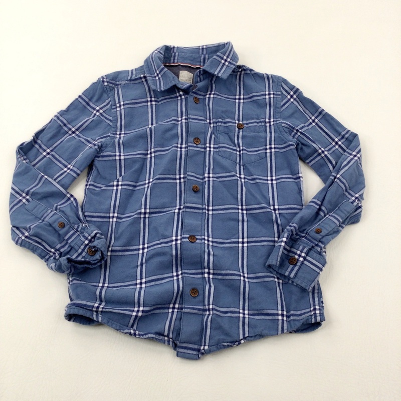 Blue Checked Long Sleeve Shirt - Boys 7-8 Years