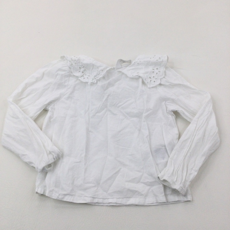 Broderie Anglaise Collar White Cotton Shirt - Girls 6-7 Years