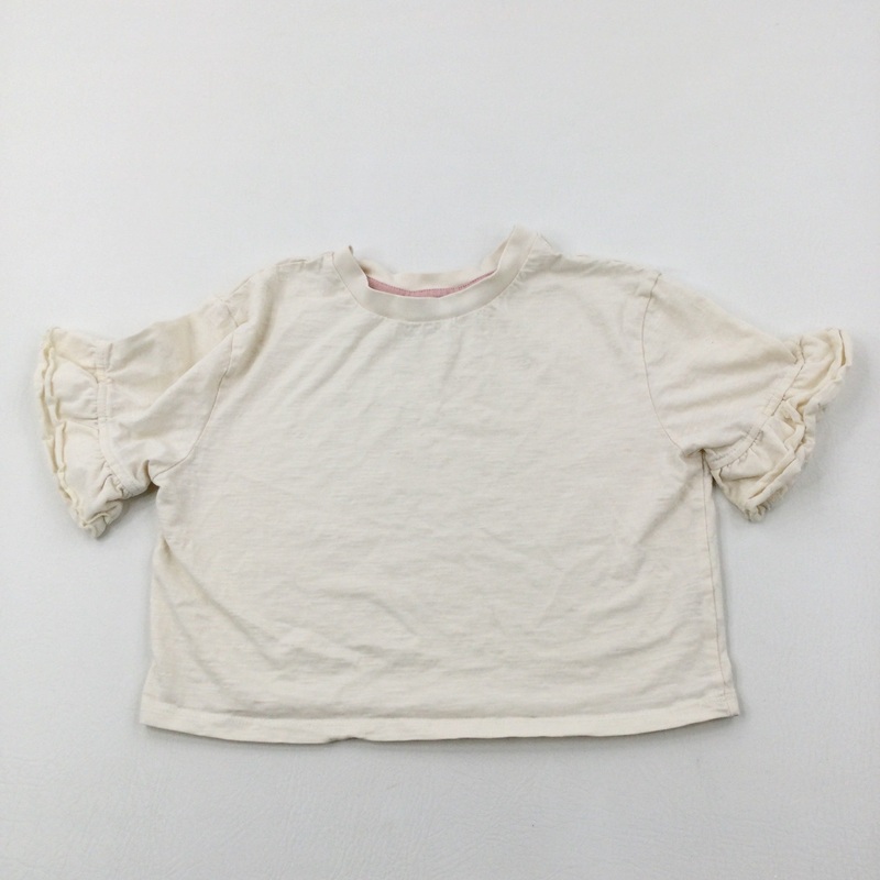 Frill Sleeves Cream Cropped T-Shirt - Girls 8-9 Years