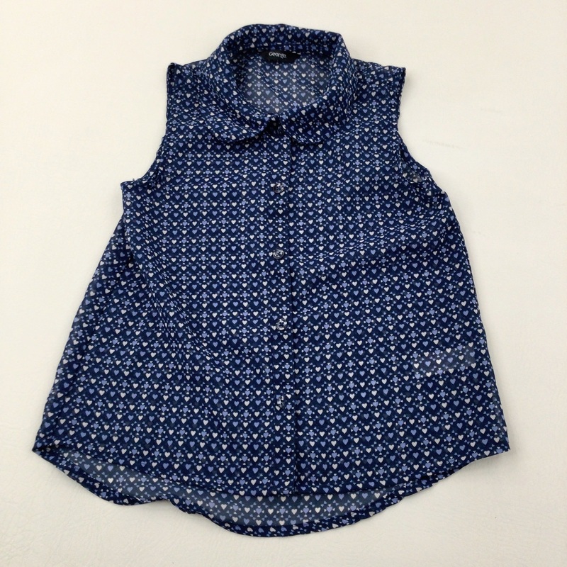 Hearts Navy Sleeveless Sheer Blouse - Girls 7-8 Years