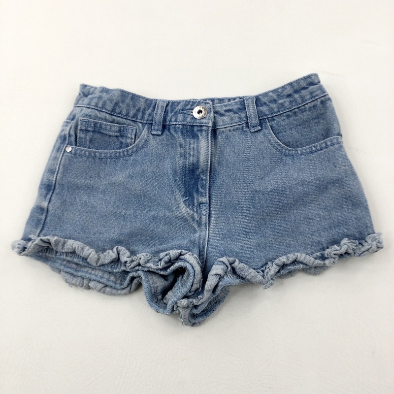 Mid Blue Denim Shorts With Adjustable Waist - Girls 8-9 Years