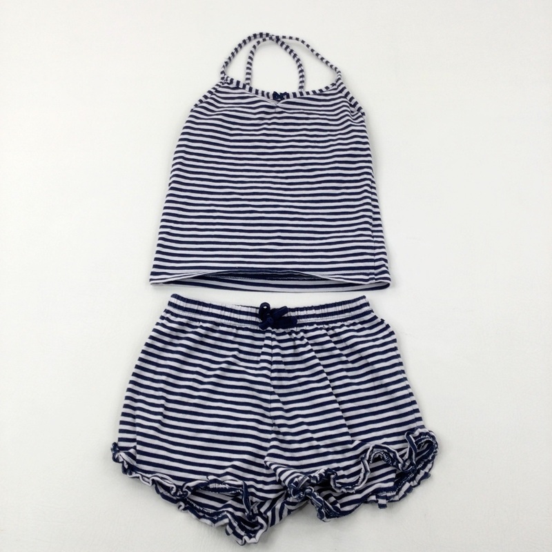 Navy & White Striped Vest Top & Matching Shorts - Girls 8-9 Years