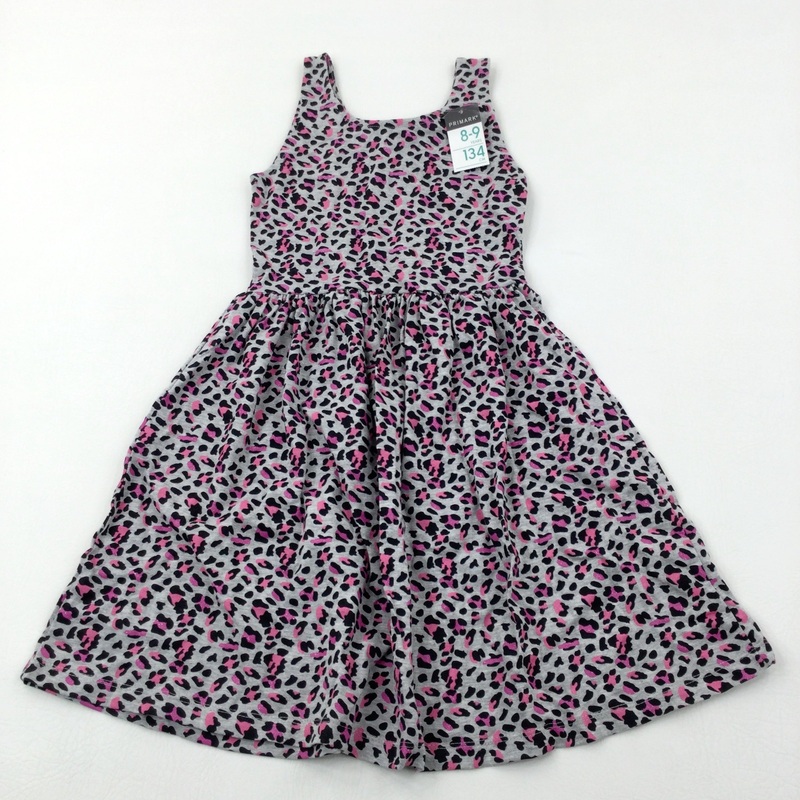 **NEW** Glittery Animal Print Grey Jersey Dress - Girls 8-9 Years