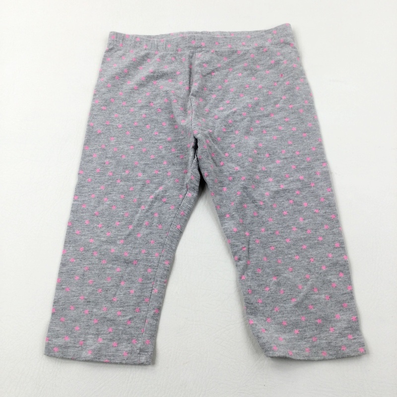 Pink Stars Grey Cropped Leggings - Girls 8-9 Years