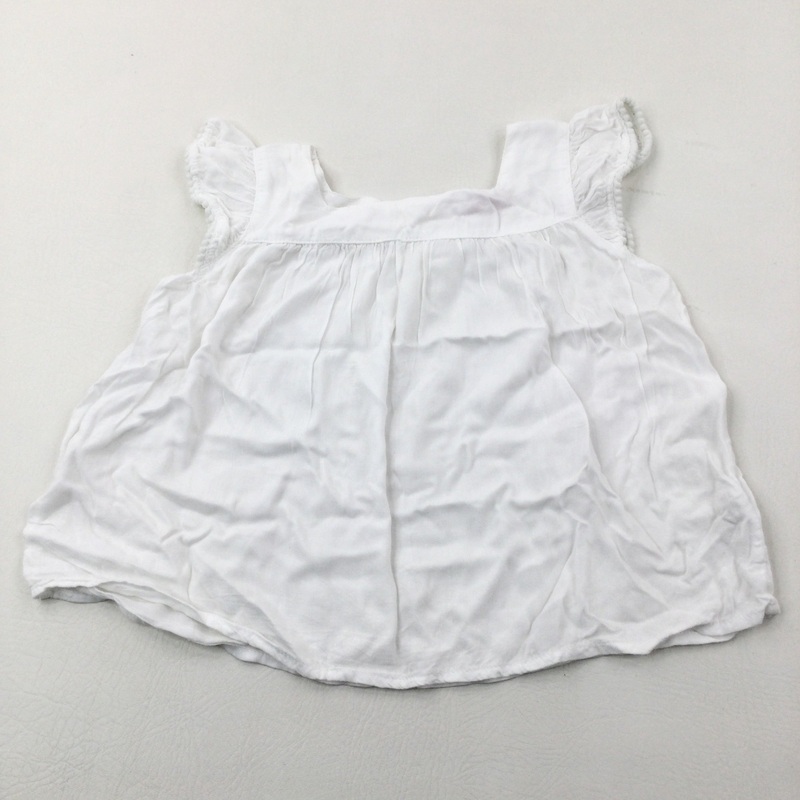 Pom-Pom Trim White Blouse - Girls 6-7 Years