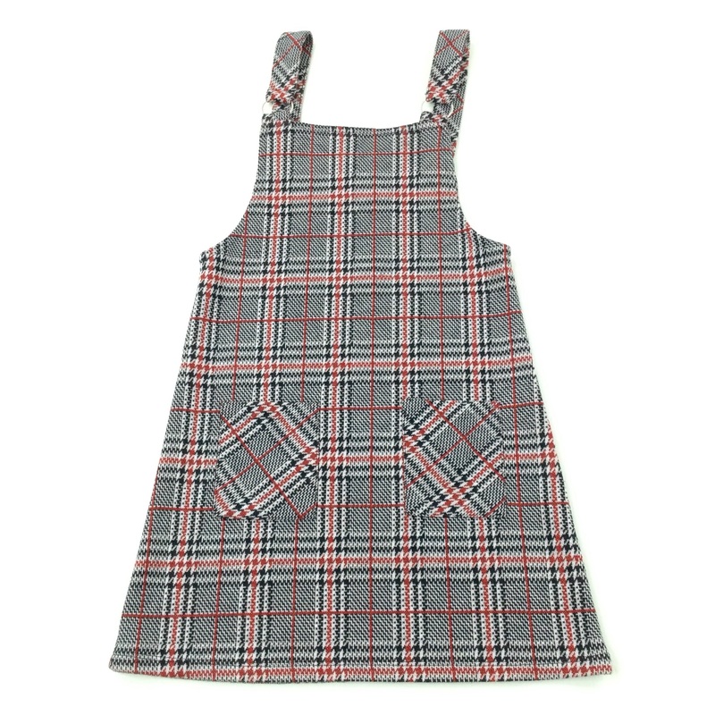 Red & Black Checked Pinafore Dress - Girls 7-8 Years