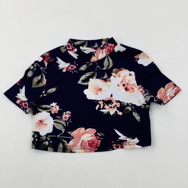 Roses Navy Cropped Top - Girls 8-9 Years