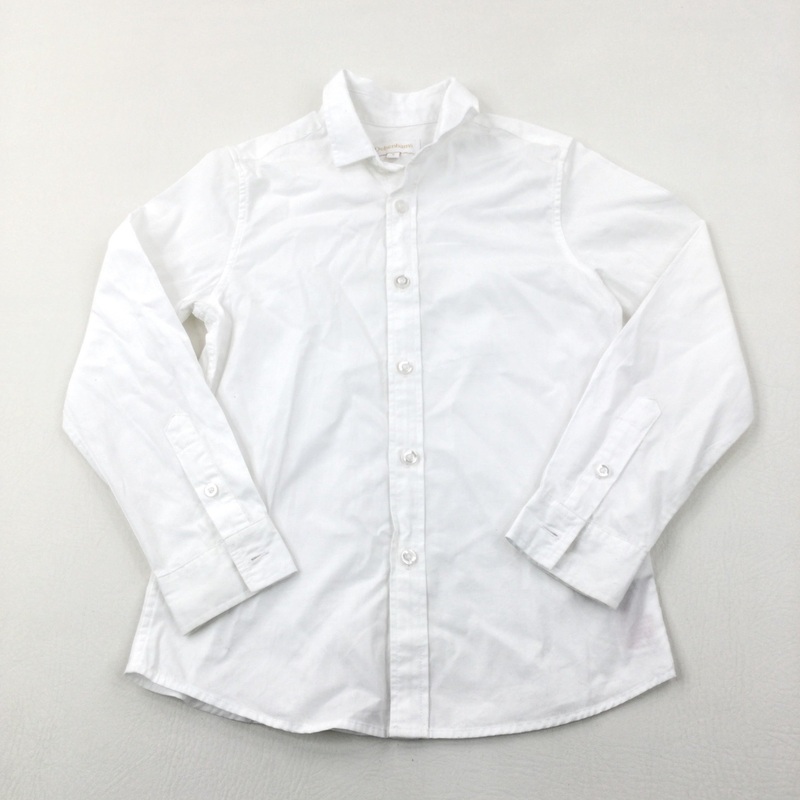 White Cotton Long Sleeve Shirt - Boys 7-8 Years