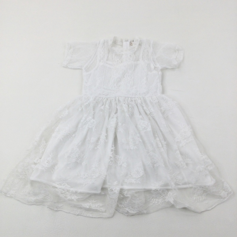 White Lace Lined Dress - Girls 6-7 Years