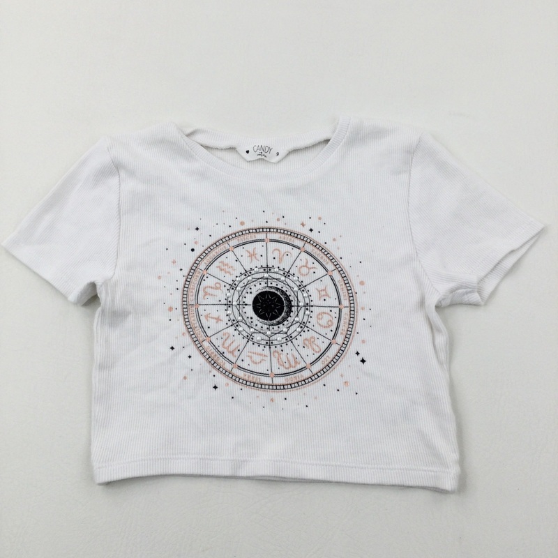 Zodiac White Ribbed Cropped T-Shirt - Girls 8-9 Years